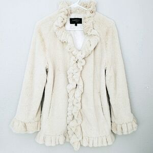 DAMSELLE NEW YORK Cream Faux Fur Ruffle Coat Bell Sleeves